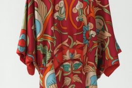 Red silk kimono with phoenix pattern